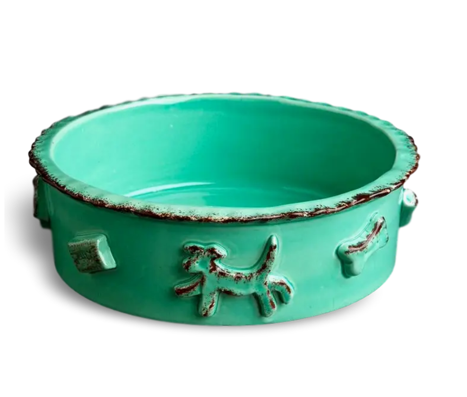 Carmel Ceramica Dog Food and Water Bowl - "Aqua/Green" - 3 sizes