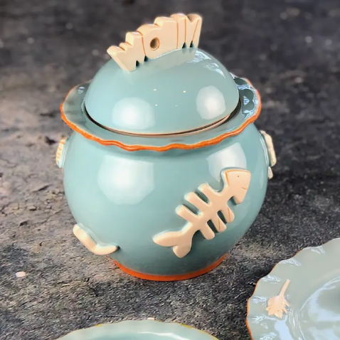 Carmel Ceramica CAT Treat Jar - "Sky Blue"