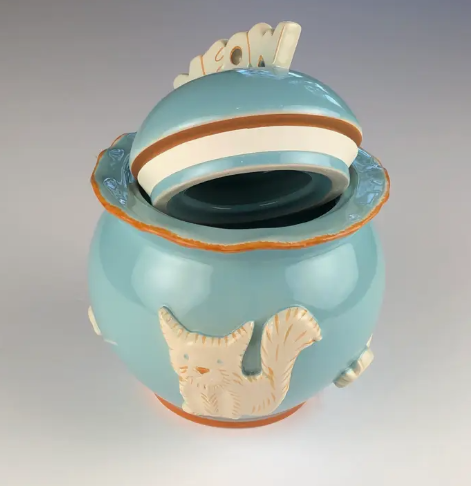 Carmel Ceramica CAT Treat Jar - "Sky Blue"