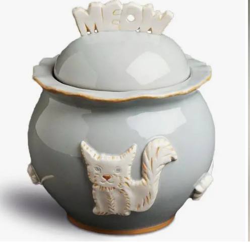 Carmel Ceramica CAT Treat Jar - "French Grey"