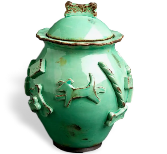 Carmel Ceramica Dog Treat Jar  - "Aqua/Green"