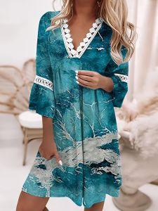 Boho Floral Print Half Sleeve Dress