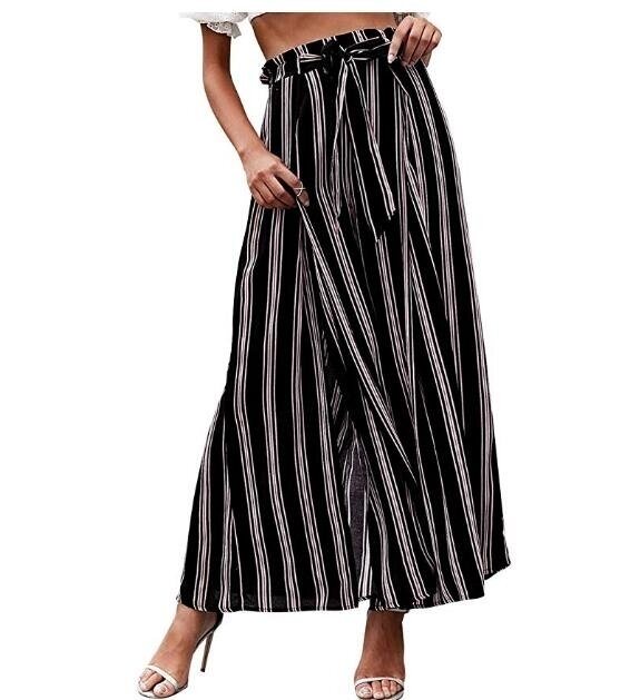 Women's Boho High Waist Split Stripe Wide Leg Pants