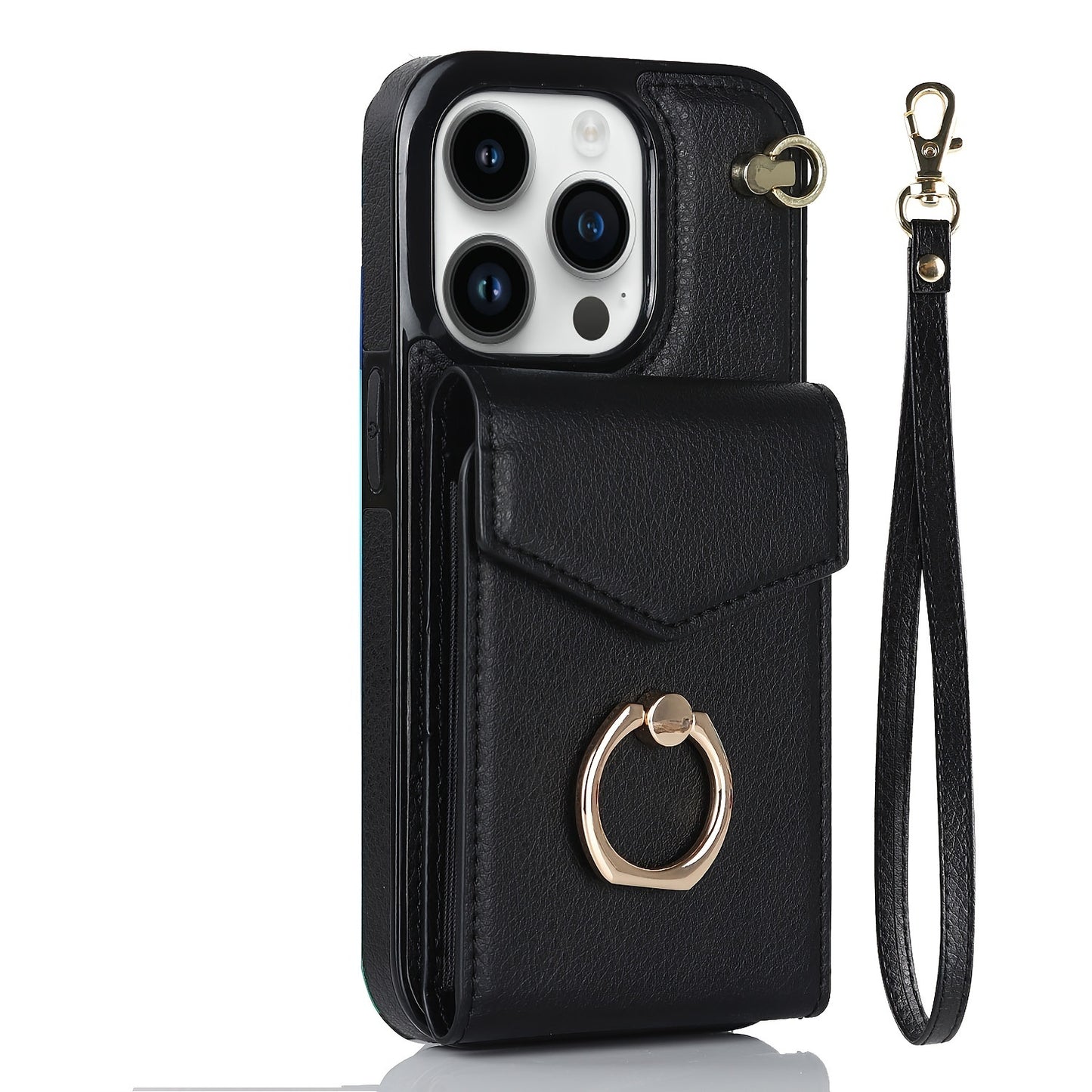 Leather Case With Card Holder; 360° Rotation Ring Stand Protective Case Compatible With IPhone 14 IPhone 14 Pro