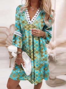 Boho Floral Print Half Sleeve Dress