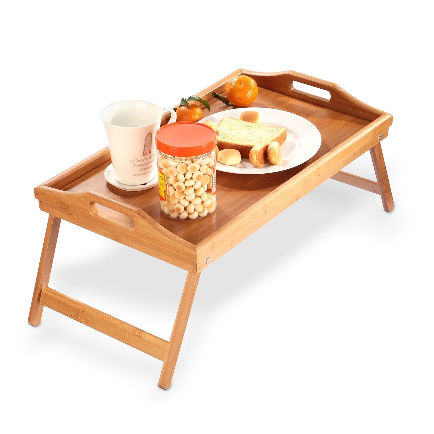 Bed Tray Table Breakfast Tray Bamboo Folding Bed Table Serving Snack Tray Desk with Handles