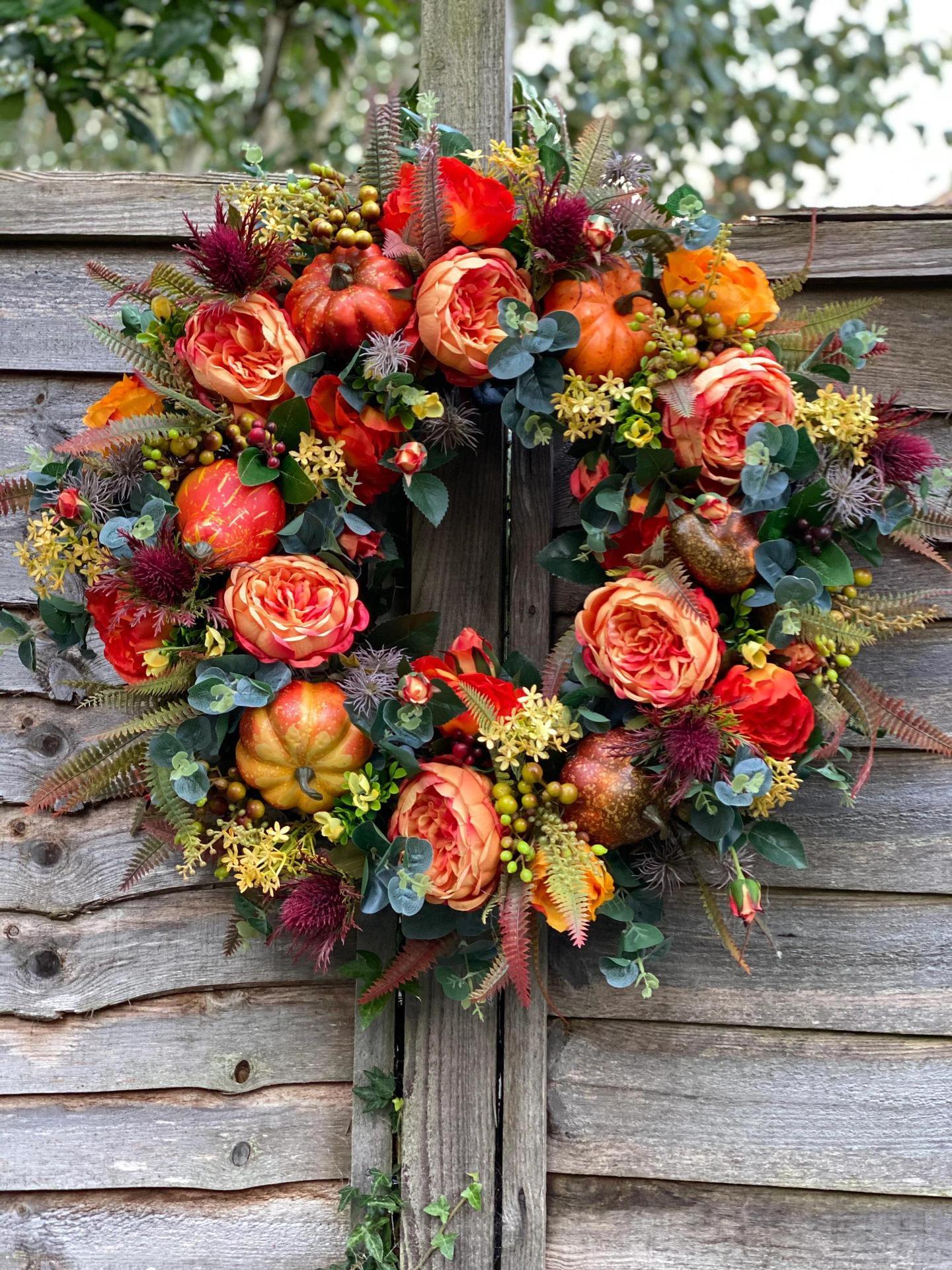 Peony and Pumpkin Wreath