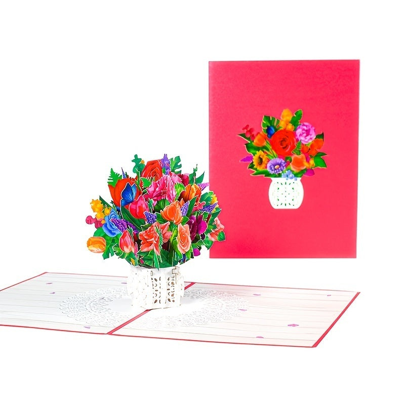 3D Pop Up Bouquet Flowers Card Greeting Card Handmade Gift For Mother's Day
