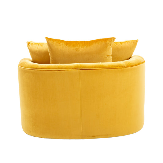 Mustard Velvet Tufted Round Swivel Accent Chair