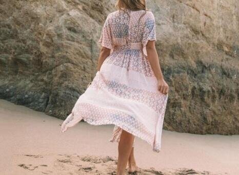 Boho Print Beach Sun Cover Up Dress