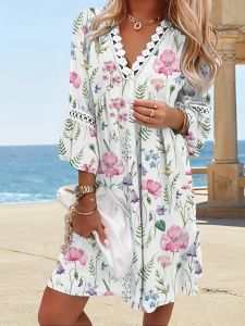 Boho Floral Print Half Sleeve Dress