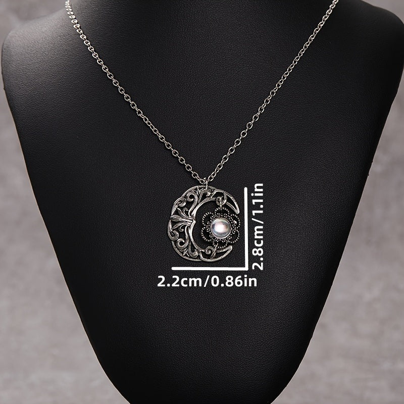 Boho Style Inlaid Moonstone Moon Pendant Necklace