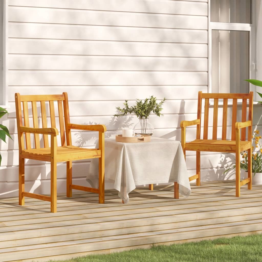Solid Acacia Wood Patio Chairs - Set of 2