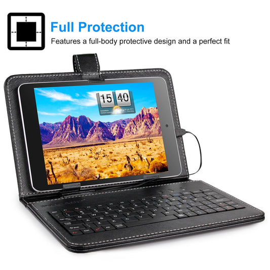 7.9in Protective Keyboard Case w/ Keyboard PU Leather Back Stand Tablet Cover via USB 2.0 Cable