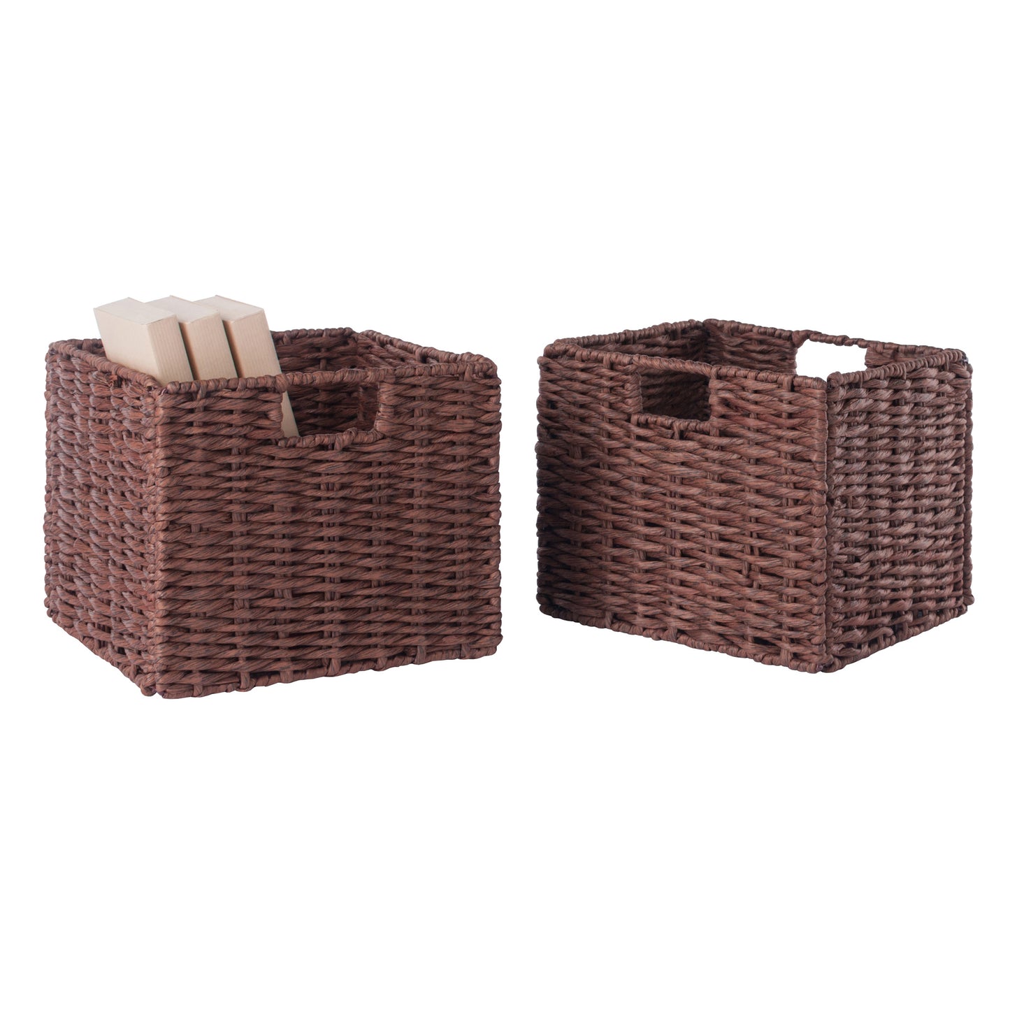 2-Pc Woven Rope Basket Set, Foldable, Walnut