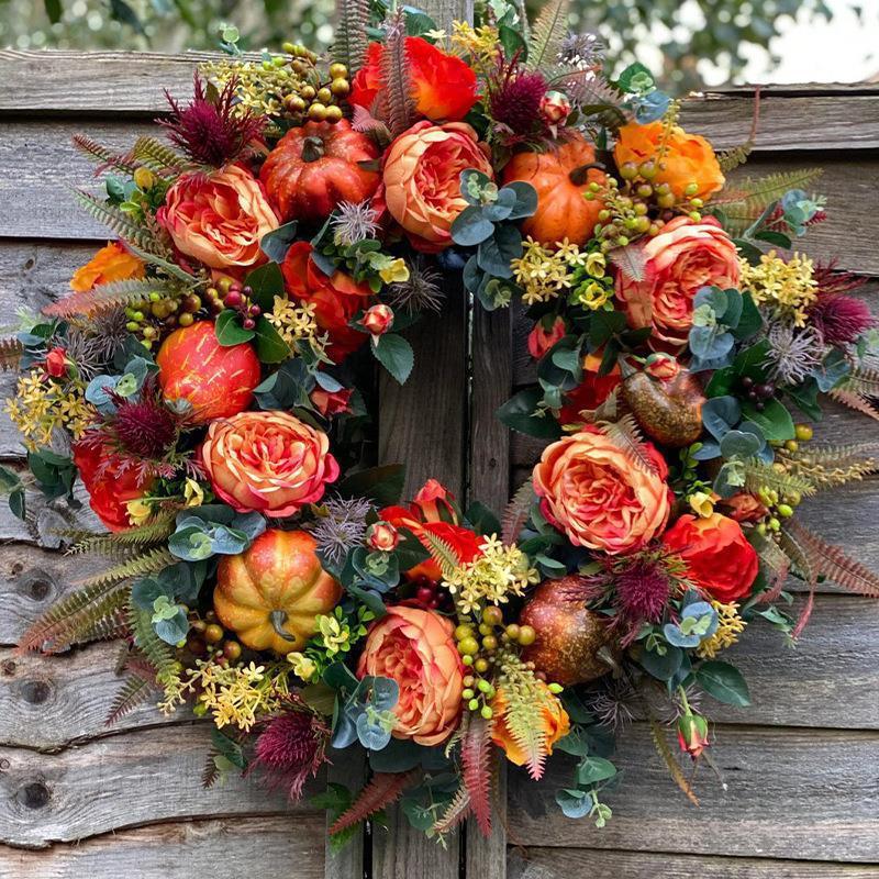 Peony and Pumpkin Wreath