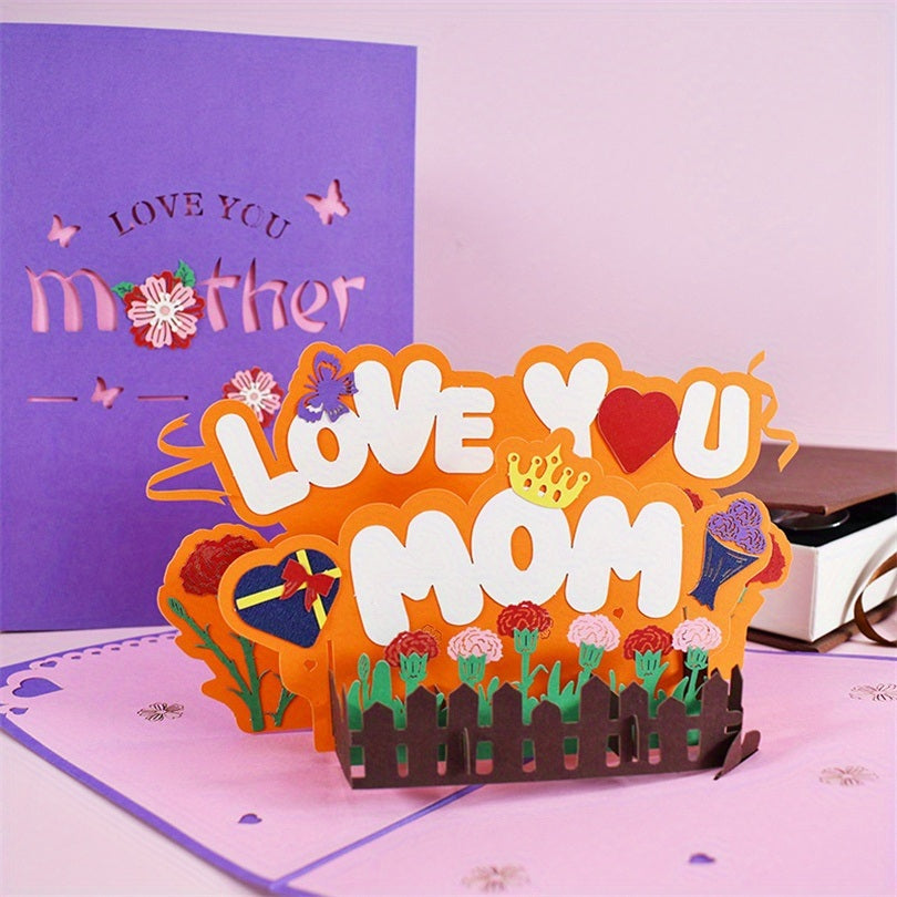 1pc Creative Happy Mother's Day Greeting Card; 3D Blessing Card Paper Carving Best Mom Ever Thank You Card