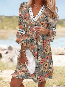 Boho Floral Print Half Sleeve Dress