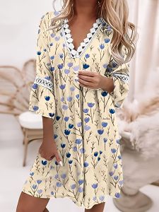 Boho Floral Print Half Sleeve Dress