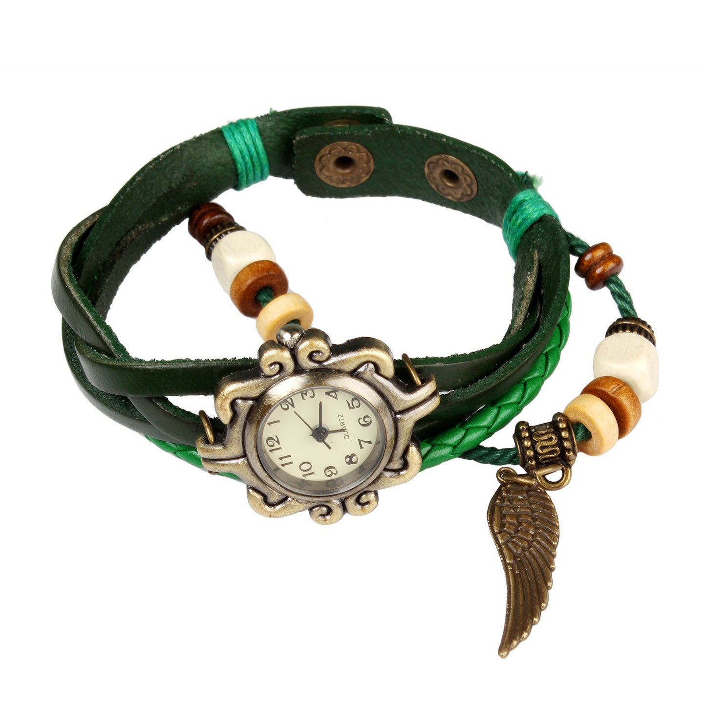 Beautiful Bohemian Style Retro Handmade Leather Angel Wing Women's Watches
