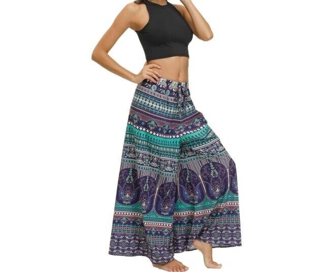 Women's Yoga Pants Rayon Print Smocked Waist Boho Harem Pants