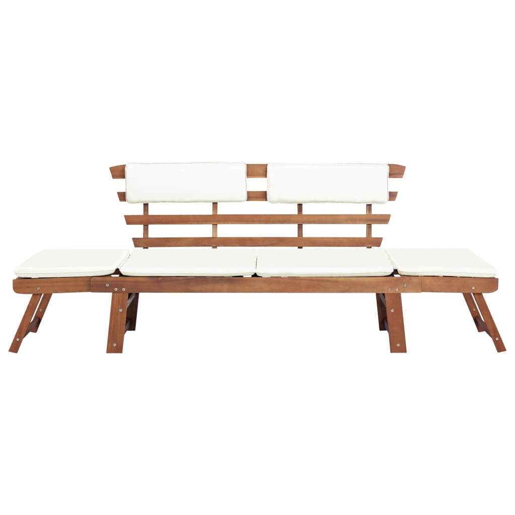 2 in 1 Garden Bench with Cushions, 74.8" Solid Acacia Wood