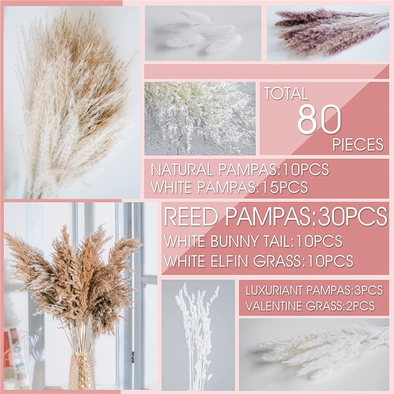 60/62/76/80/85/100pcs Boho Natural Pampas Grass