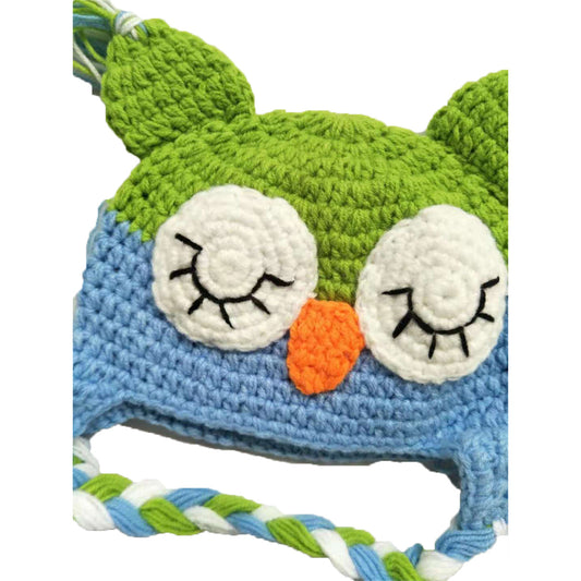 Hand Knit Sleeping Owl Beanie - Newborn