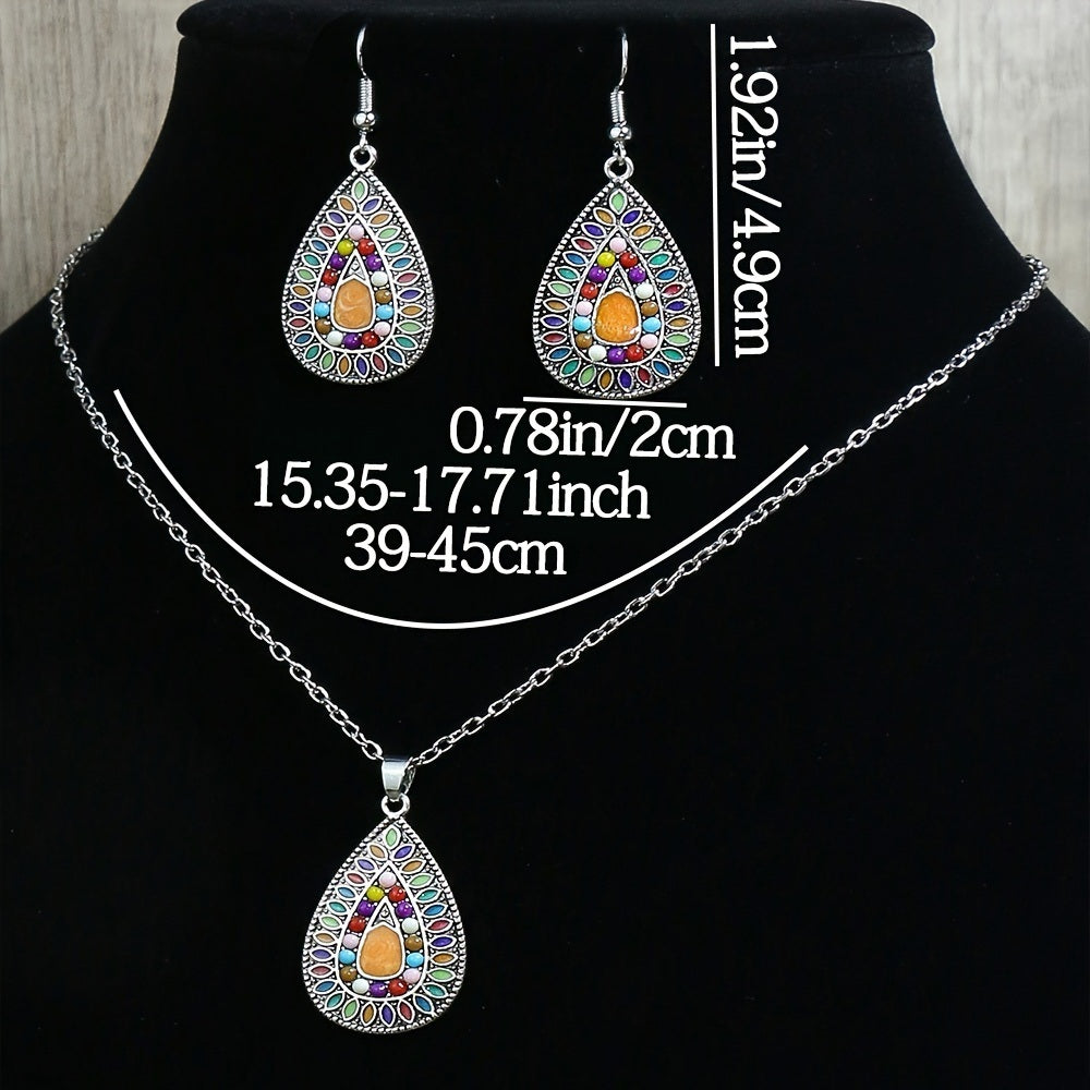 Boho Multicolor Teardrop Earrings & Necklace