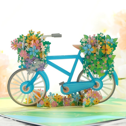 3D Pop Up Card Vintage Bicycle With Flower Card Greeting