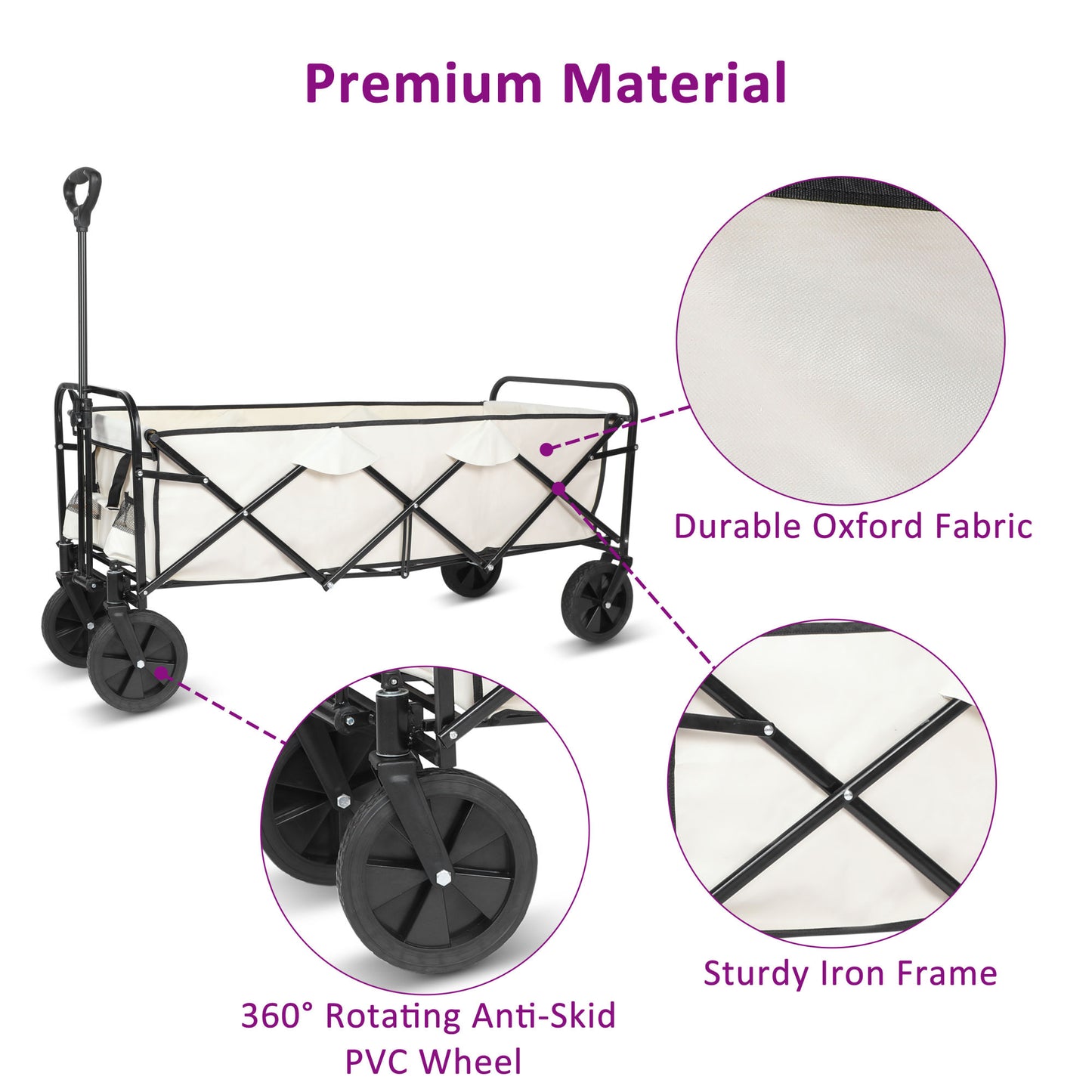 Extended Folding Utility Wagon; 330LBS Heavy Loaded Collapsible Garden Cart  X-Large