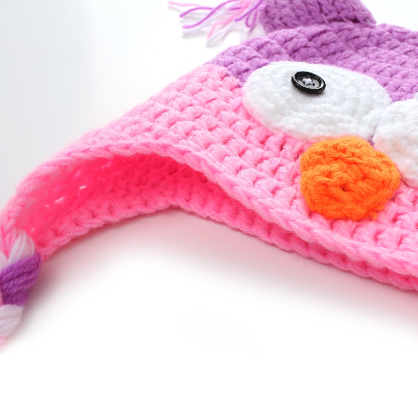 Hand-Knit Pink Owl Wool Hat - Newborn