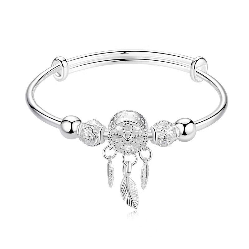 Silver Dream Catcher Tassel Feather Charm Bracelet Mother's Day Jewelry Gift