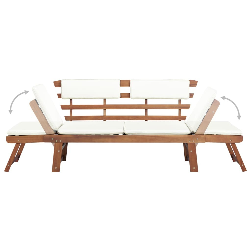 2 in 1 Garden Bench with Cushions, 74.8" Solid Acacia Wood