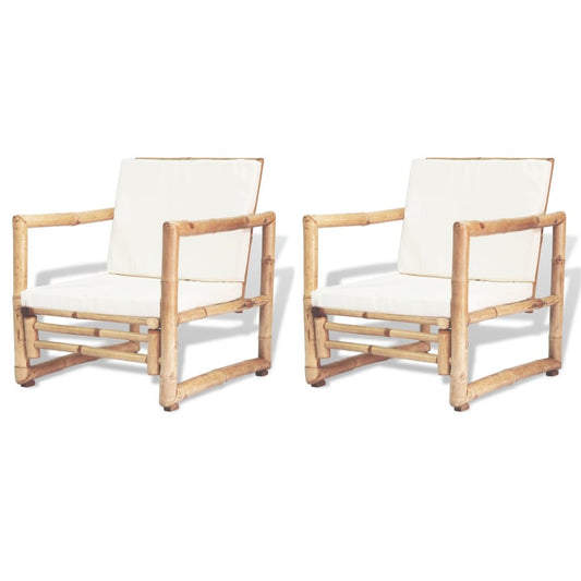 Garden Bamboo Chairs with Cushions -Set of 2
