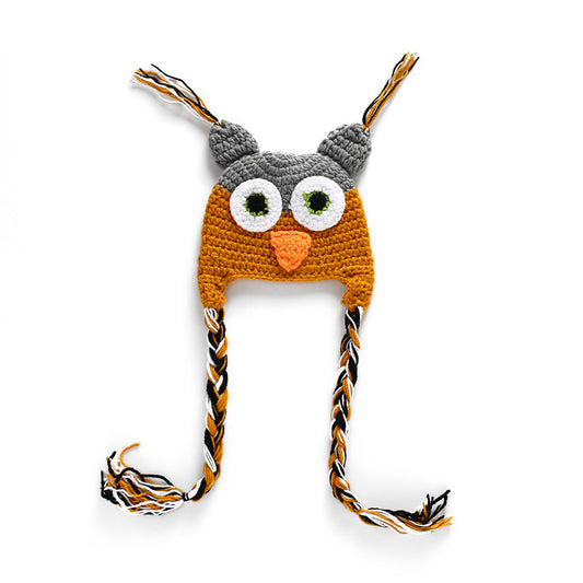 Hand Knit Wool Owl Hat - Newborn