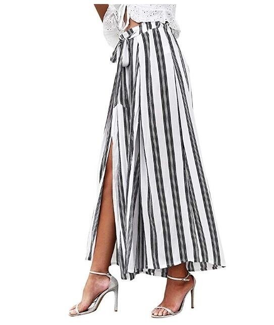 Women's Boho High Waist Split Stripe Wide Leg Pants