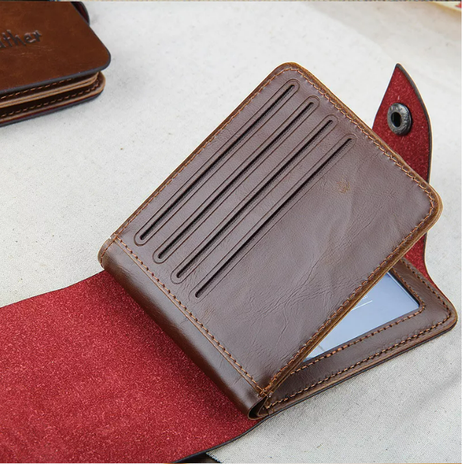 Men's Classic Short Crazy Horse Stuff Leather Wallet for men