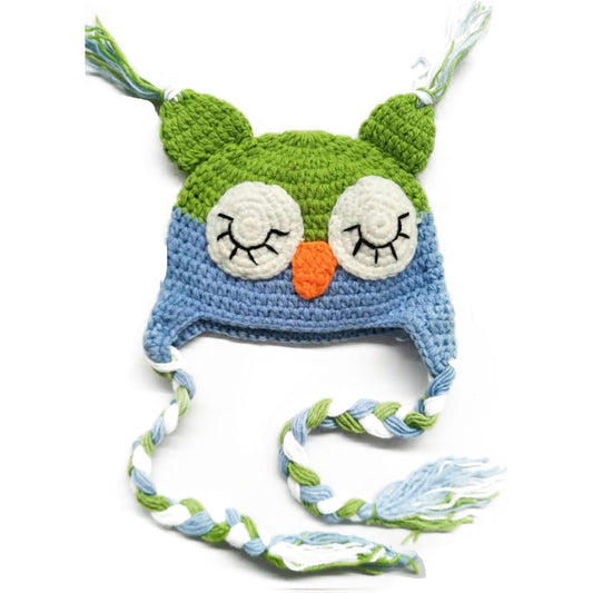Hand Knit Sleeping Owl Beanie - Newborn