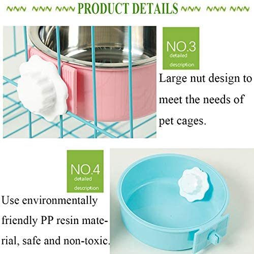 Crate Dog Bowl; Removable Stainless Steel Hanging Pet Cage Bowl Food & Water Feeder Coop Cup for Cat; Puppy; Birds; Rats; Guinea Pigs