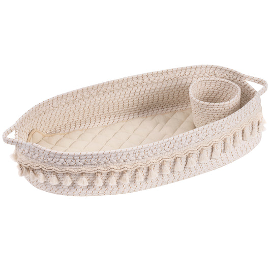 Handmade Woven Cotton Rope Moses Basket with Pad - Ivory